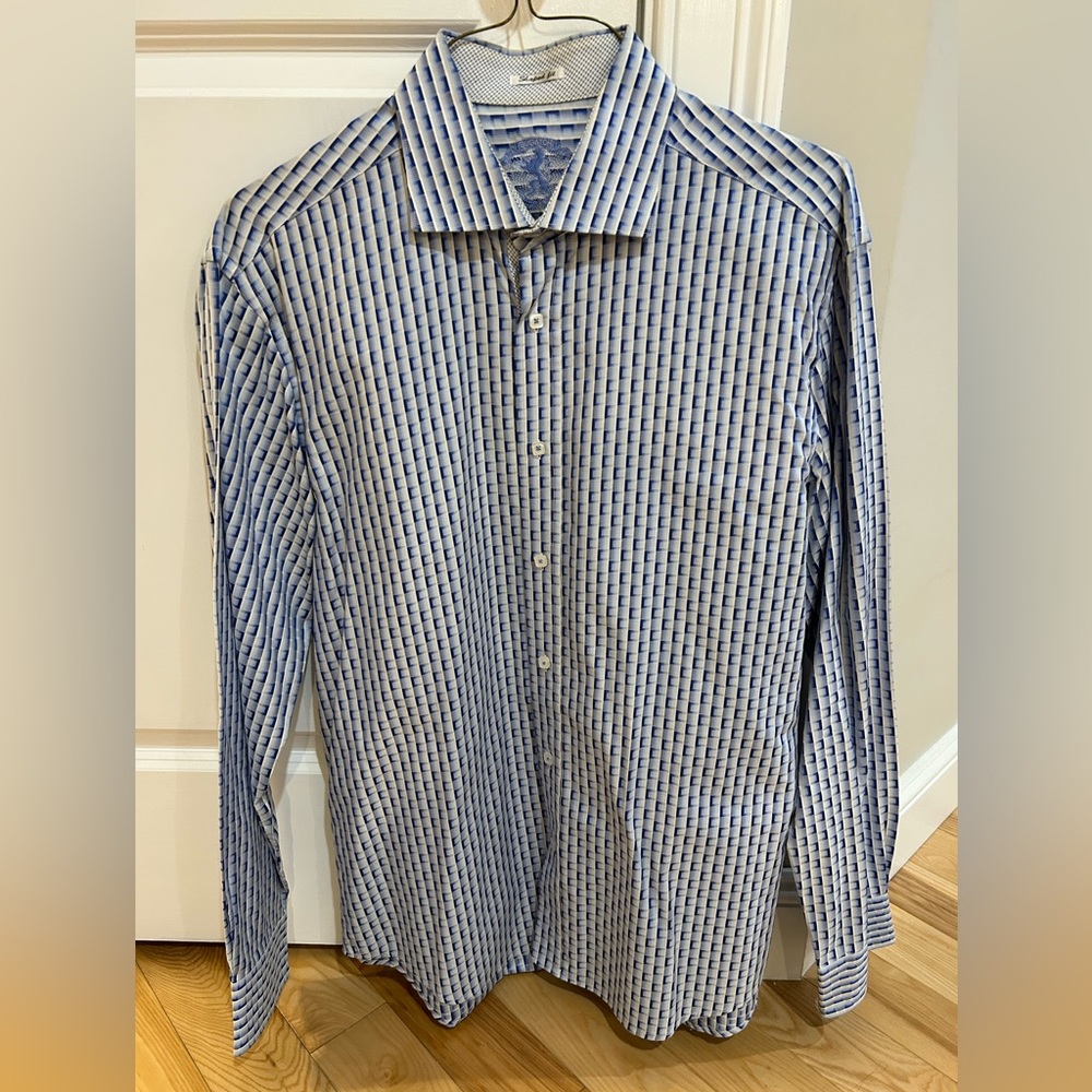 Bugatchi Blue and White Checkered Men's Shirt